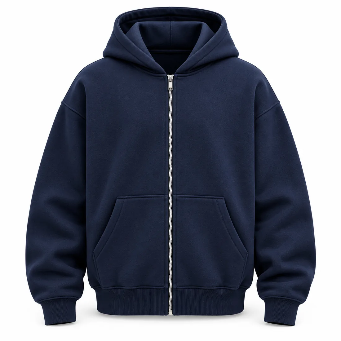 Navy 500gsm Blank Zip Hoodie front, blank zip up hoodie wholesale