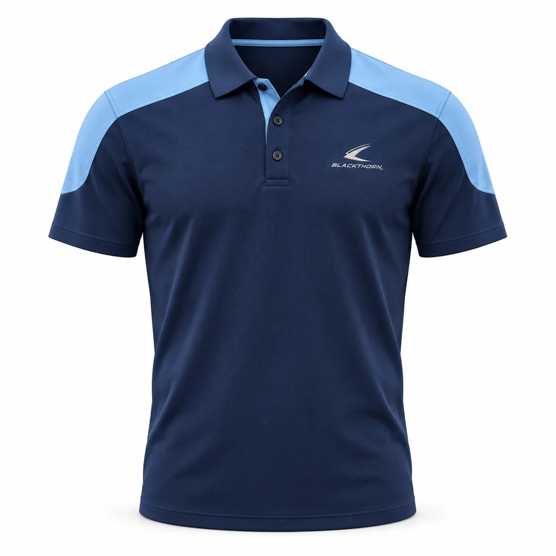 Navy Sky Colour-Block Golf Polo front view, wholesale golf polos