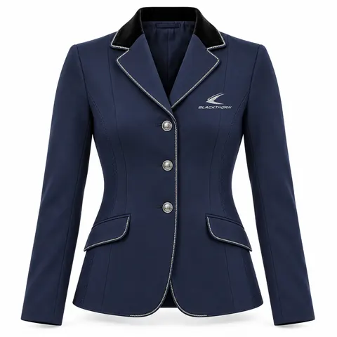 Navy Velvet Collar Show Jacket front, equestrian show jacket manufacturer