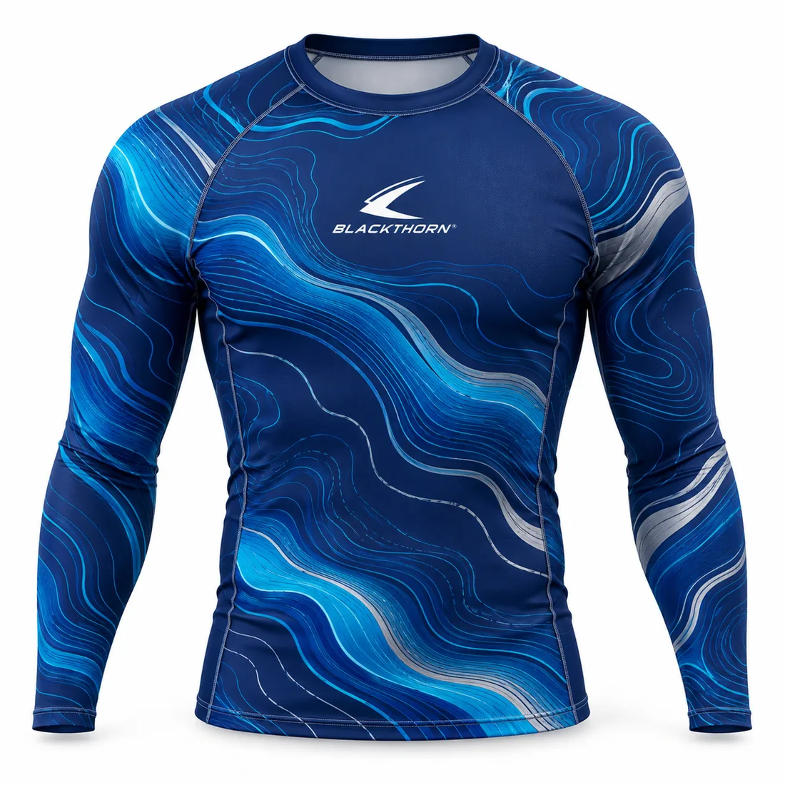 Ocean Topo Long Sleeve Rash Guard front, long sleeve rash guard wholesale
