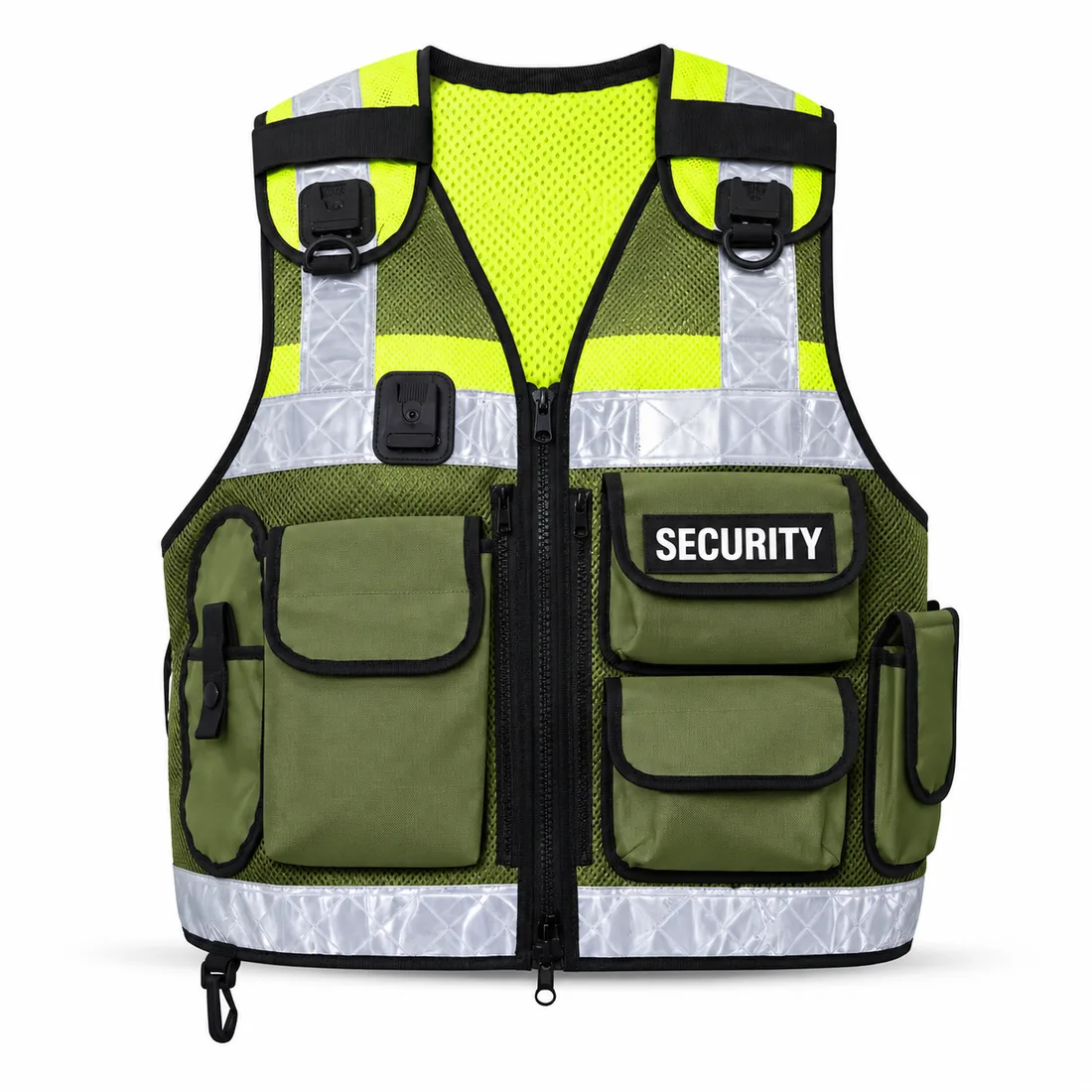 Olive Yellow Campus Security Vest front, campus security vest manufacturer