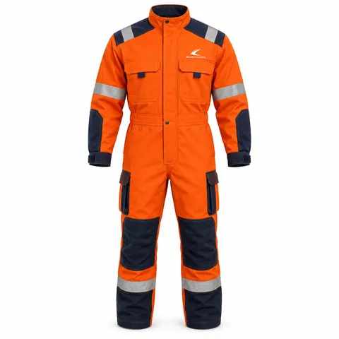 Orange Aramid-Style Two-Tone Coverall front, aramid coverall OEM manufacturer