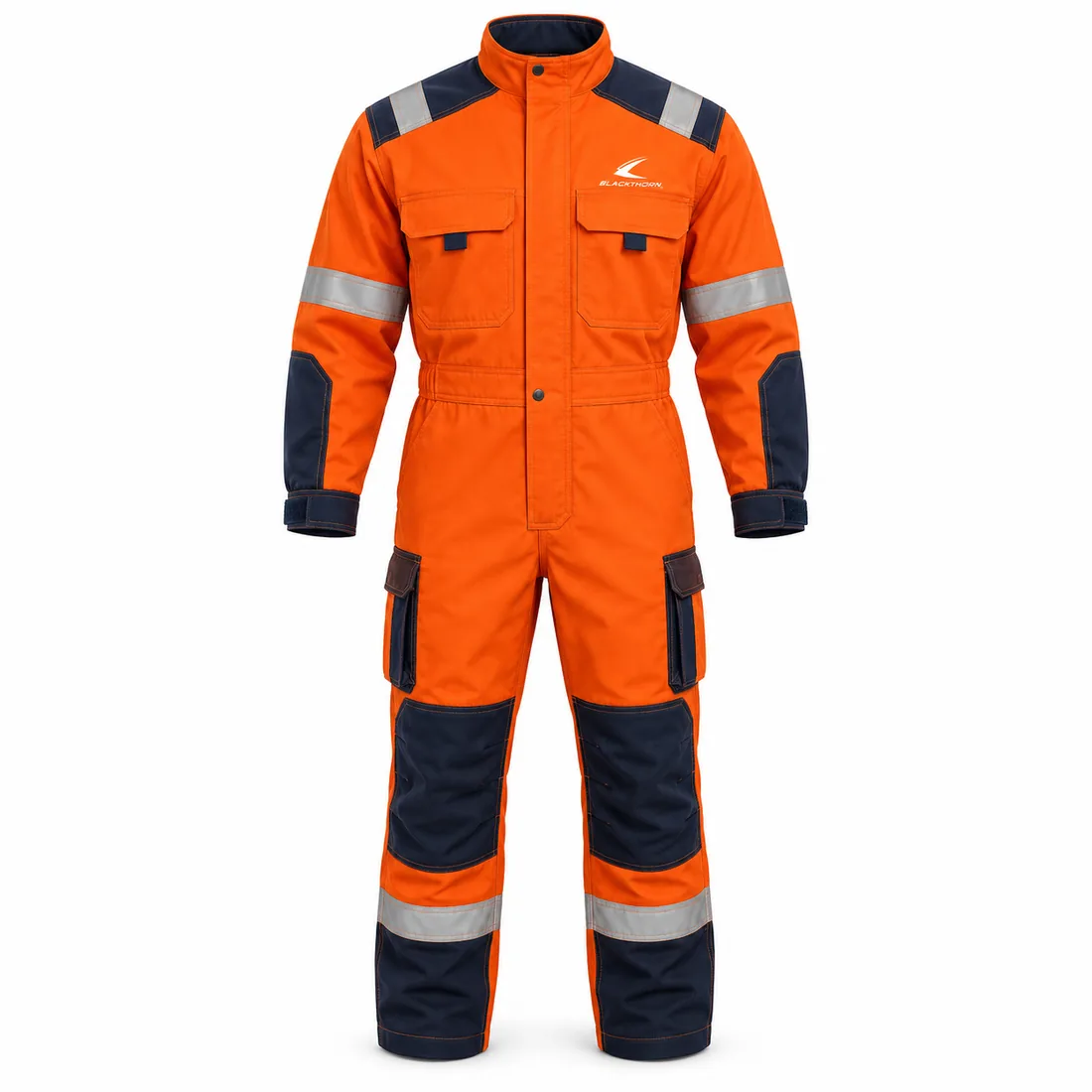 Orange Aramid-Style Two-Tone Coverall front, aramid coverall OEM manufacturer