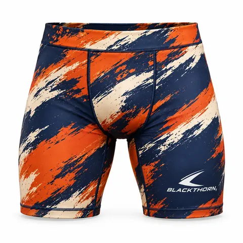 Orange Brushstroke Grappling Shorts front, grappling shorts wholesale