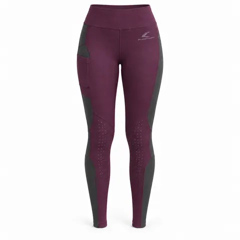 Plum Graphite Riding Tights front, private label riding tights