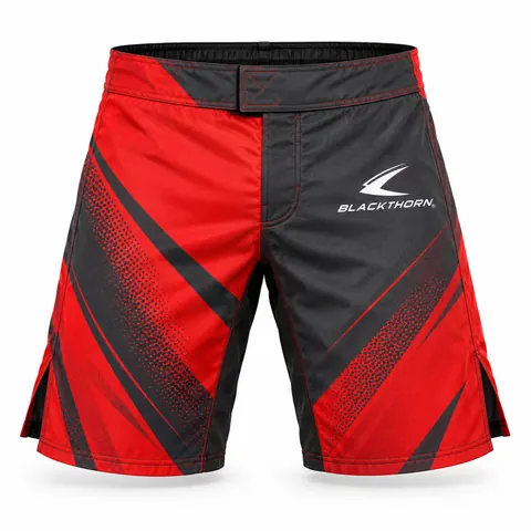Red Diagonal Hybrid Fight Shorts front, custom hybrid fight shorts manufacturer