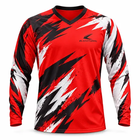 Red Shard V-Neck Motocross Jersey front view, custom motocross jerseys manufacturer