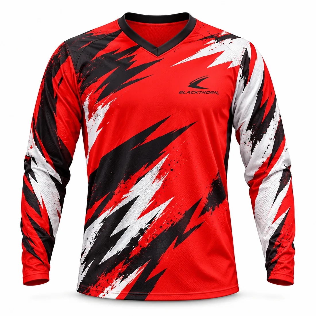 Red Shard V-Neck Motocross Jersey front view, custom motocross jerseys manufacturer