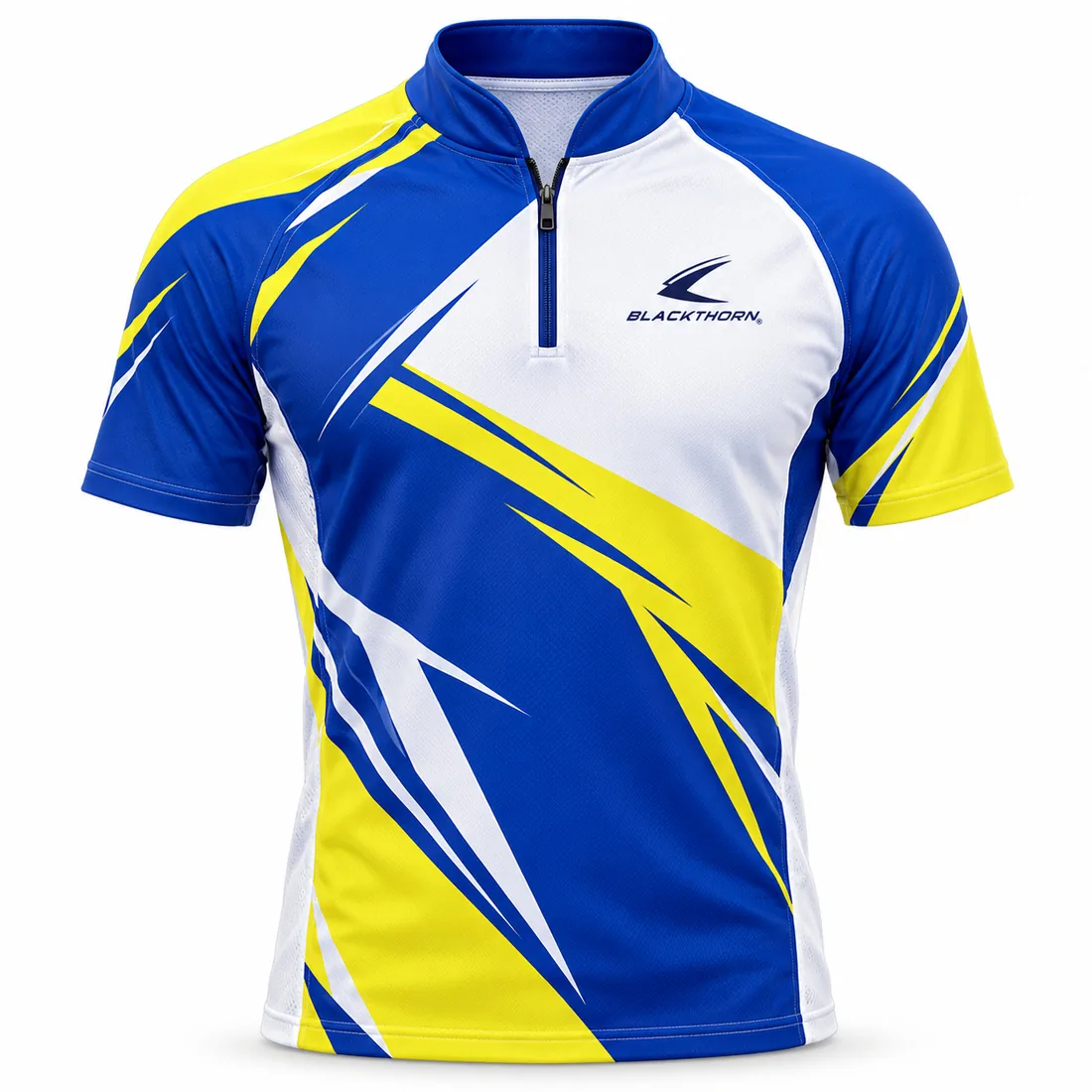 Royal Blue Yellow Skeet Jersey front, skeet shooting jersey OEM manufacturer