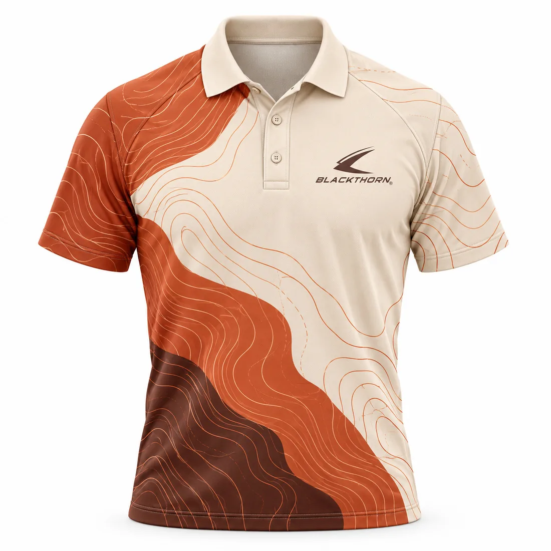Rust Topo Disc Golf Polo front, disc golf polo shirt private label