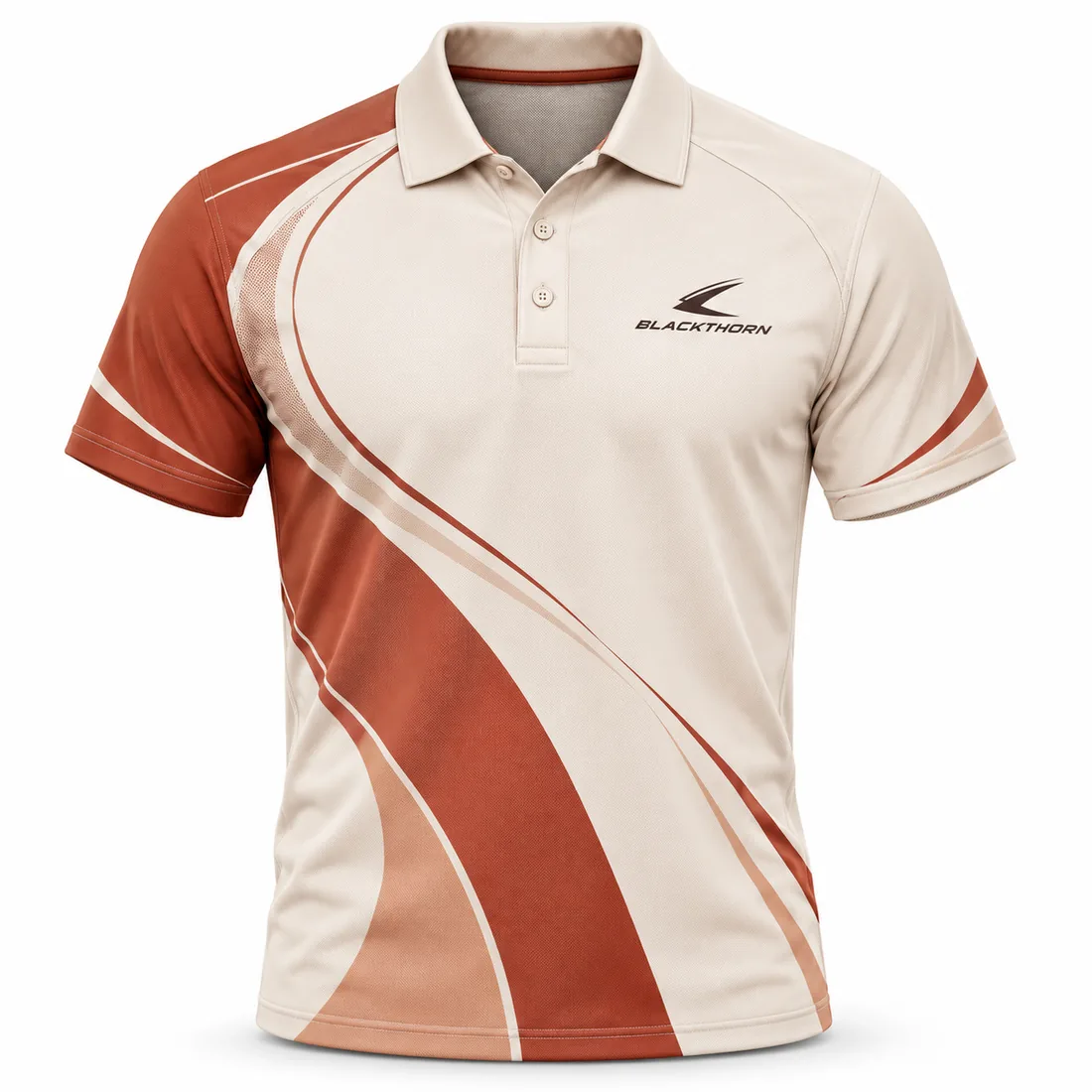 Sand Terracotta Swirl Pickleball Polo front view, sublimated pickleball polo wholesale supplier