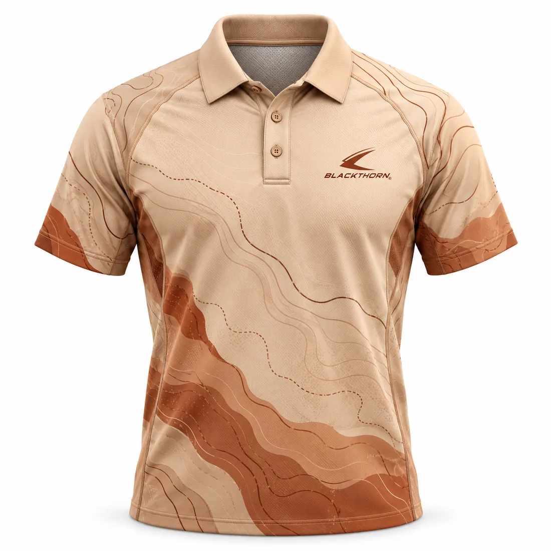 Sand Terracotta Topo Shooting Polo front, topographic shooting polo wholesale