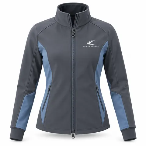 Slate Dusty Blue Riding Softshell front, riding softshell jacket wholesale