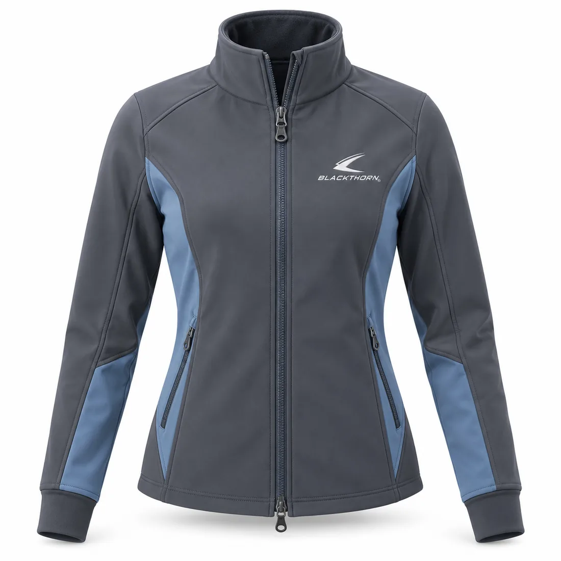 Slate Dusty Blue Riding Softshell front, riding softshell jacket wholesale