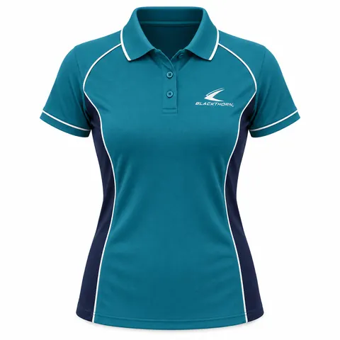 Teal Piped Equestrian Training Polo front, custom equestrian polo shirt manufacturer