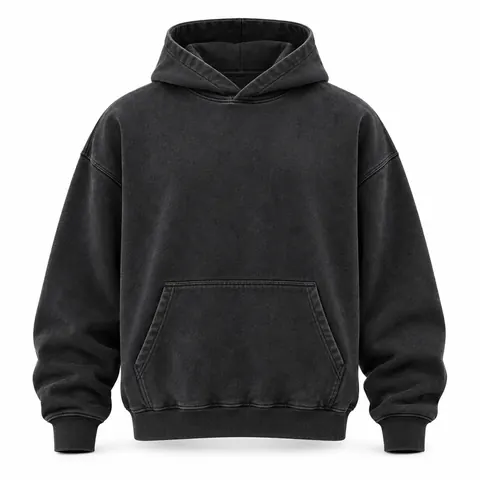 Washed Black 500gsm Blank Hoodie front, heavyweight blank hoodie manufacturer