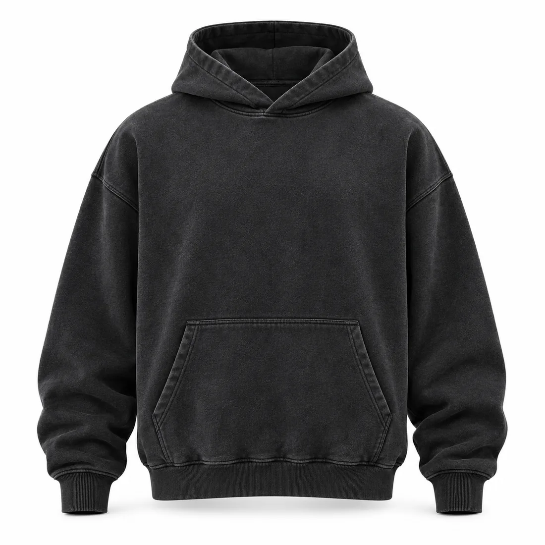 Washed Black 500gsm Blank Hoodie front, heavyweight blank hoodie manufacturer