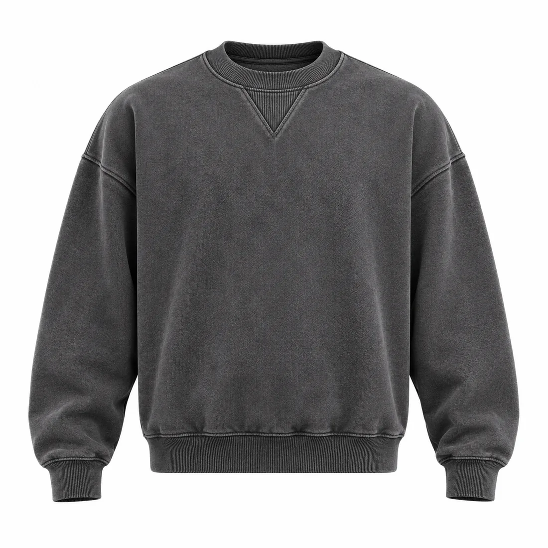 Washed Charcoal Boxy Blank Crewneck front, blank crewneck sweatshirt wholesale