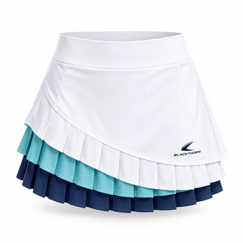 White Aqua Tiered Pleat Padel Skort front view, padel skirt private label
