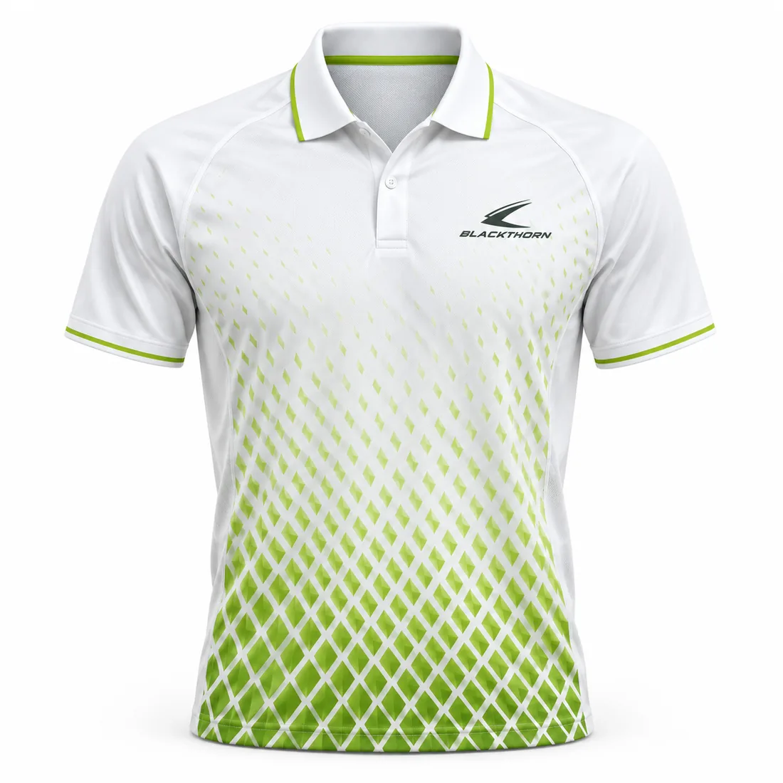 White Lime Diamond Padel Polo front view, padel polo shirts wholesale