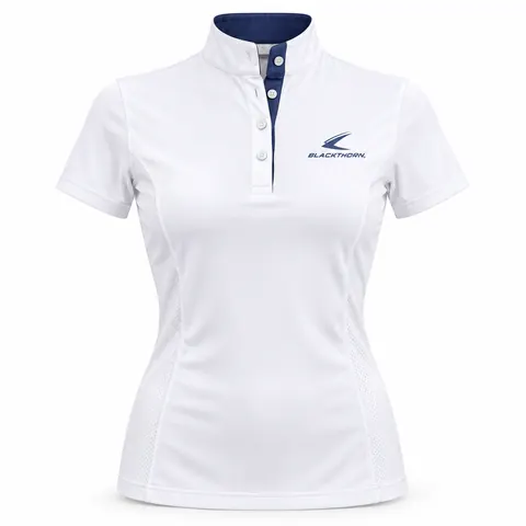 White Navy Placket Show Shirt front, equestrian show shirt wholesale