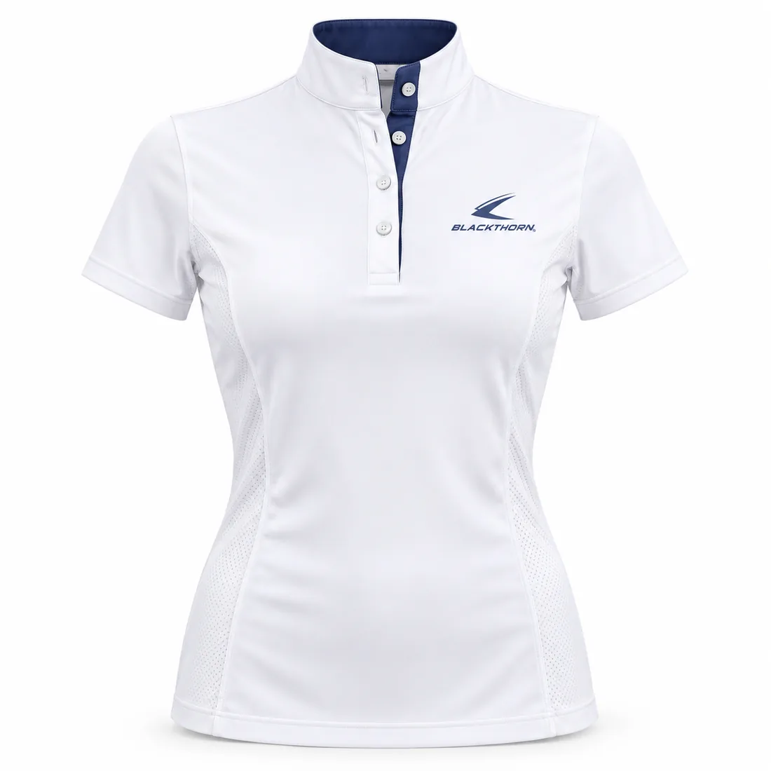 White Navy Placket Show Shirt front, equestrian show shirt wholesale