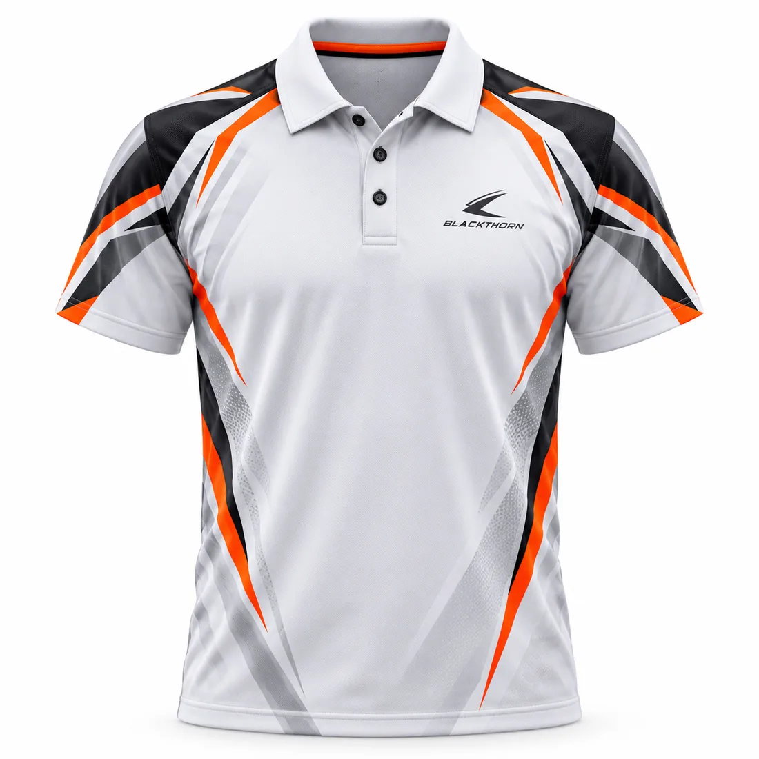 White Orange Blaze Pickleball Team Polo front view, custom pickleball team polos OEM