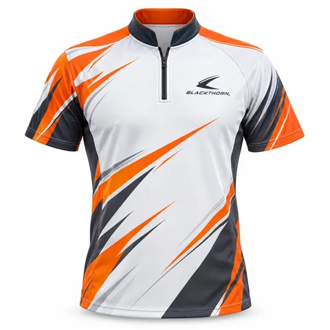 White Orange Trap Shooting Jersey front, custom trap shooting jersey manufacturer