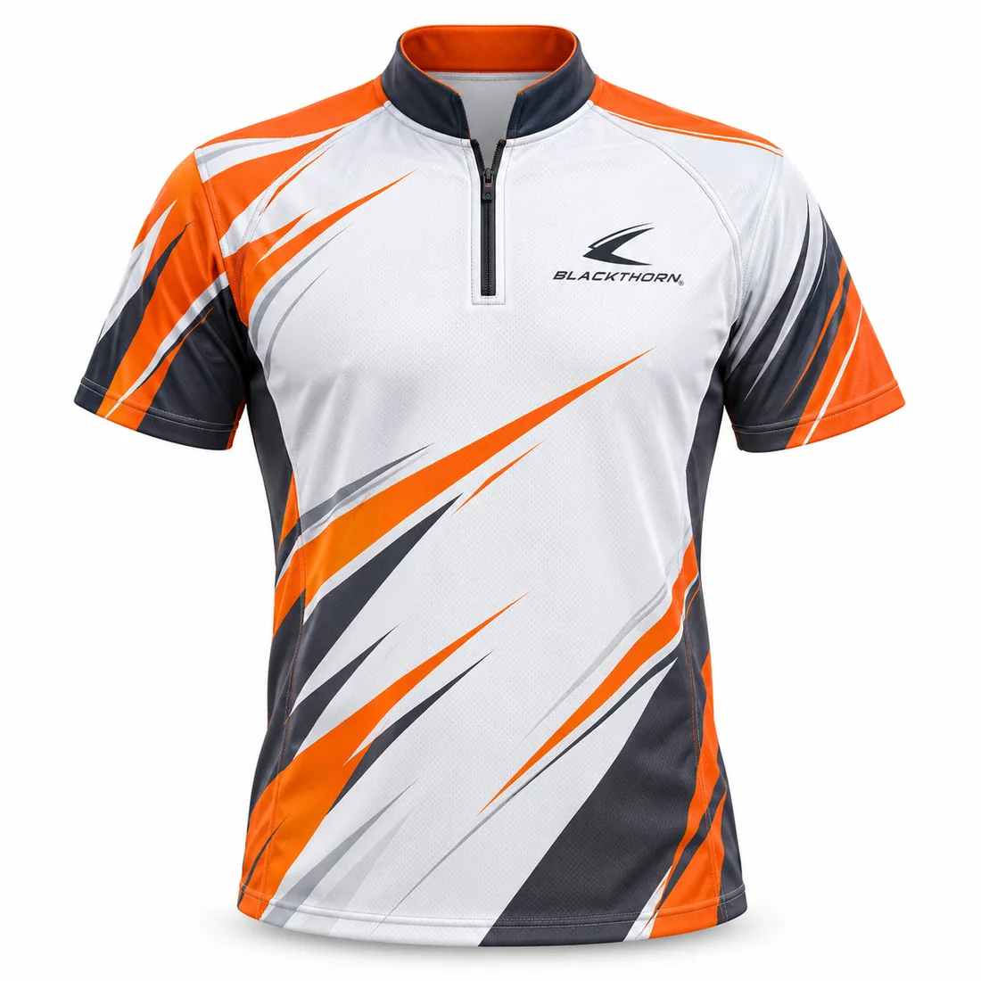 White Orange Trap Shooting Jersey front, custom trap shooting jersey manufacturer