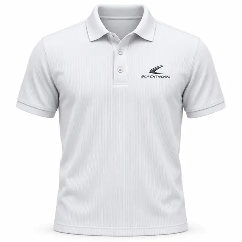 White Ribbed Texture Knit Polo front, textured knit polo private label