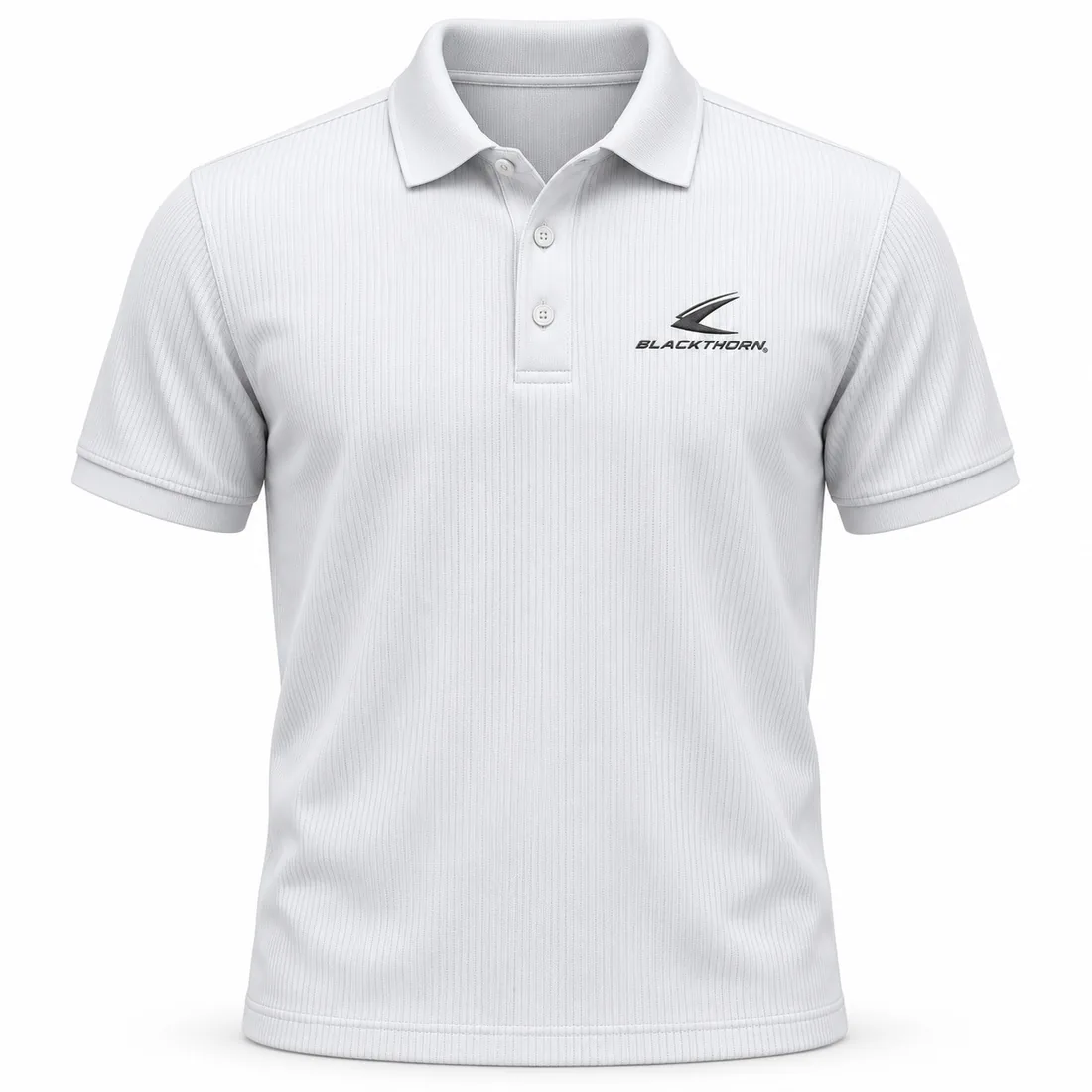 White Ribbed Texture Knit Polo front, textured knit polo private label