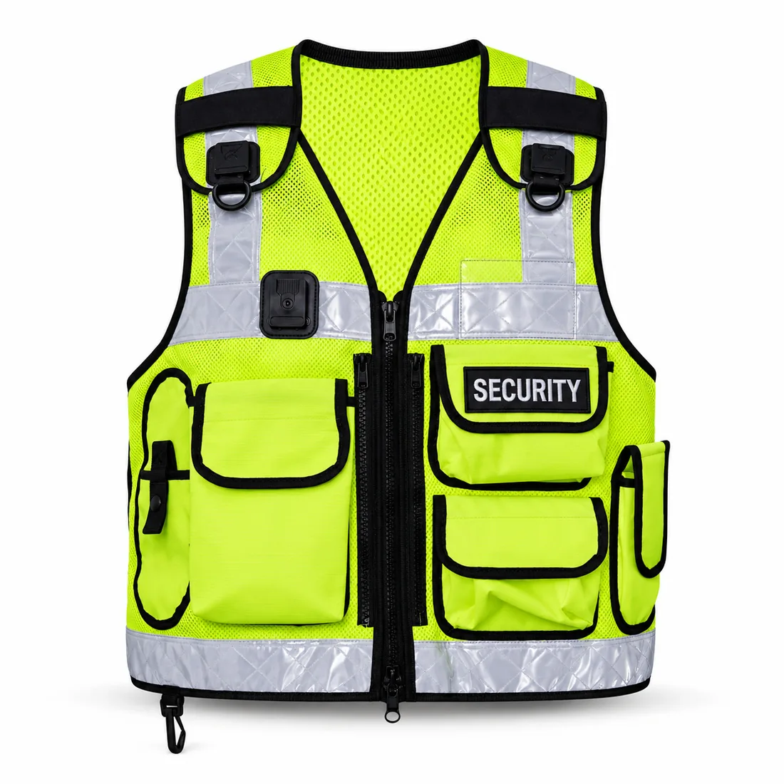 Yellow Black Event Security Multi-Pocket Vest front, custom security vest manufacturer