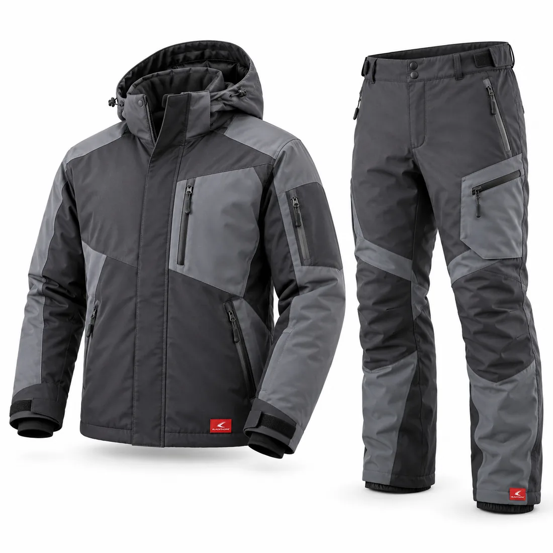 Charcoal & Slate Hunting Suit, front view of hooded grey jacket and trousers – OEM hunting jacket and trousers