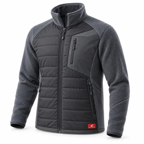 Charcoal & Slate Hybrid Fleece Jacket, front view, OEM quilted hybrid fleece jacket manufacturer