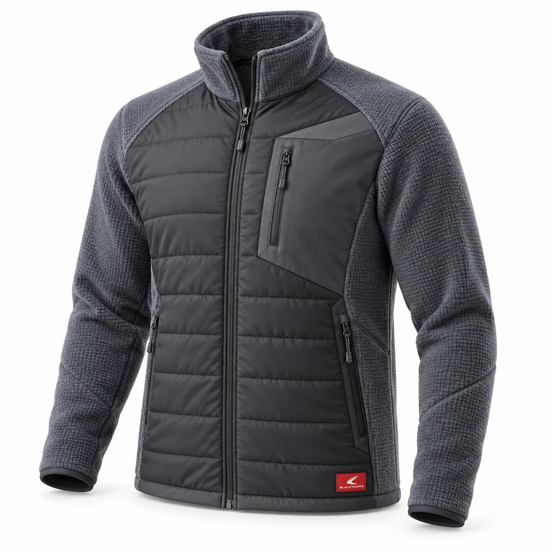 Charcoal & Slate Hybrid Fleece Jacket, front view, OEM quilted hybrid fleece jacket manufacturer