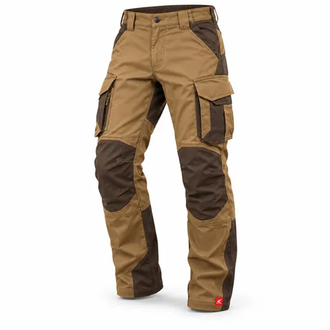 Coyote & Brown Cargo Trousers, front view with brown knee panels – wholesale tactical trousers