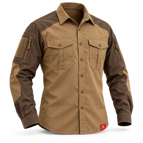 Coyote & Brown Ripstop Field Shirt, front view, wholesale button-front ripstop field and shooting shirt