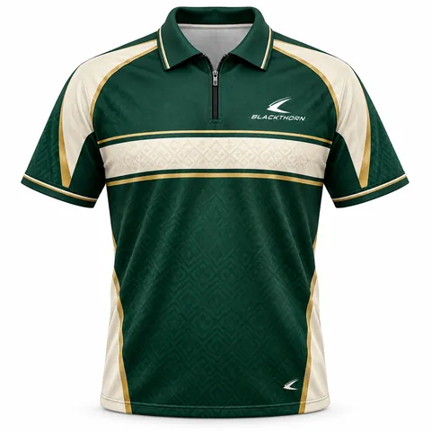Emerald Heritage Retro Darts Shirt front view, bottle green with cream chest hoop, custom retro darts shirts