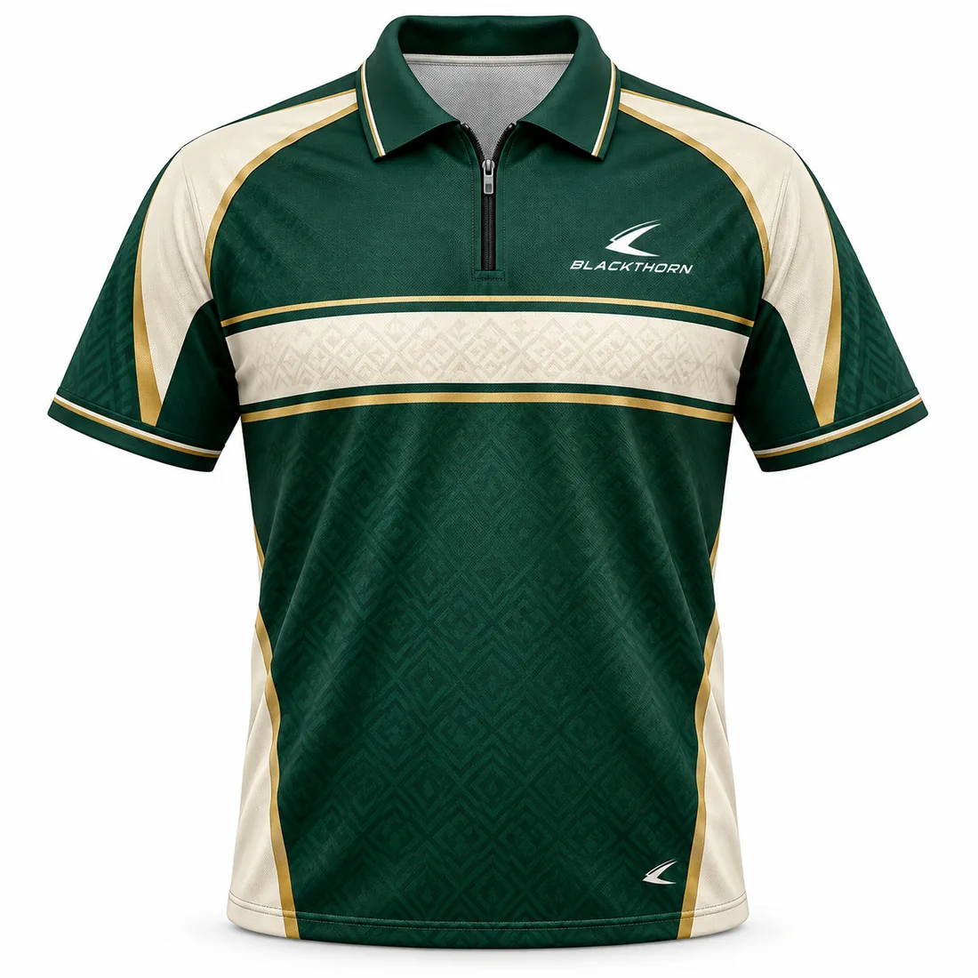 Emerald Heritage Retro Darts Shirt front view, bottle green with cream chest hoop, custom retro darts shirts