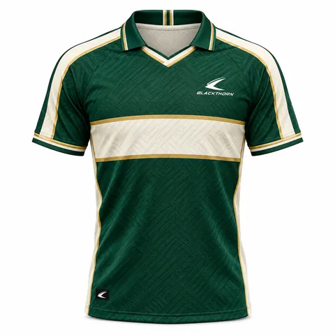 Emerald Heritage Retro Jersey front view, green polo collar shirt with cream hoop, custom retro soccer jersey