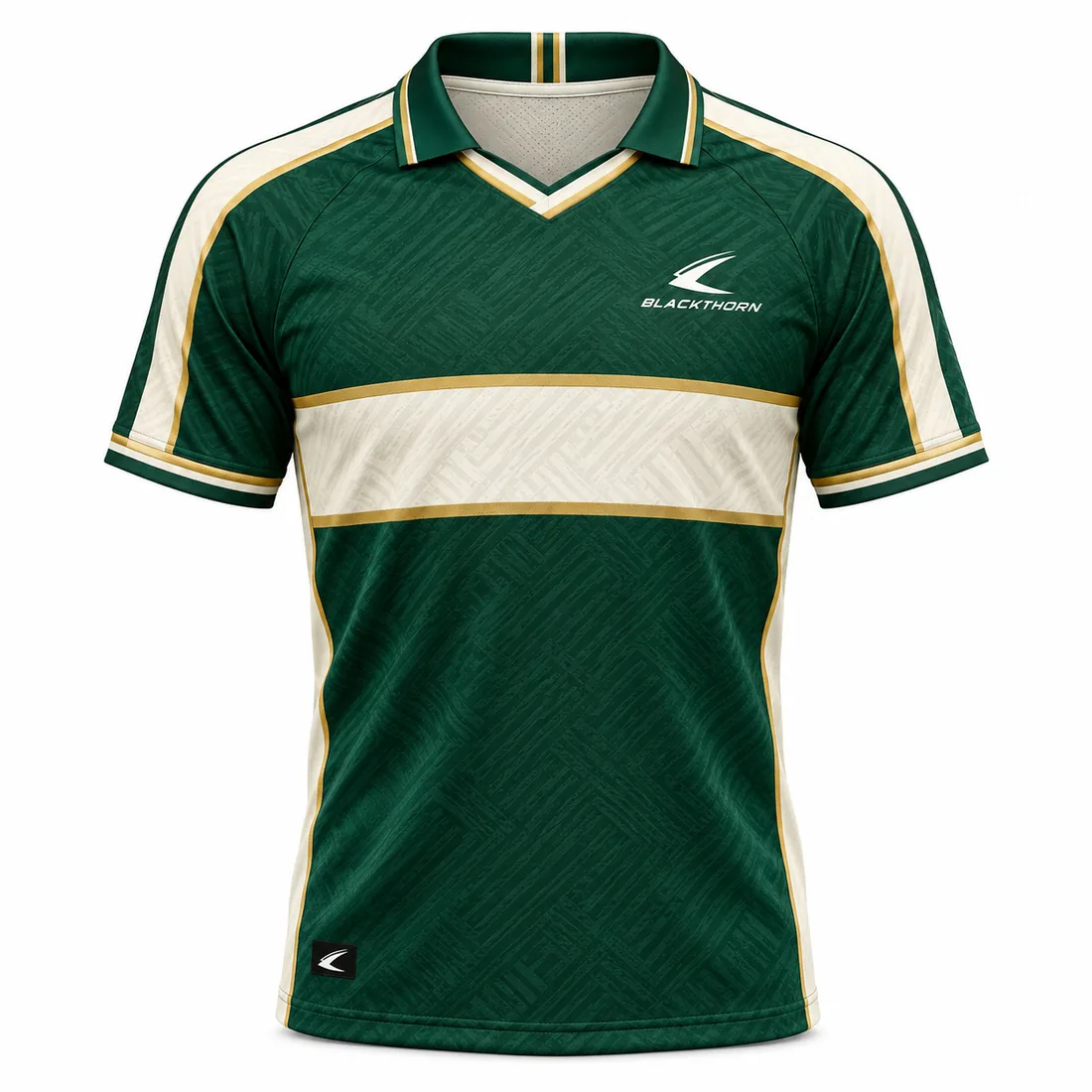 Emerald Heritage Retro Jersey front view, green polo collar shirt with cream hoop, custom retro soccer jersey