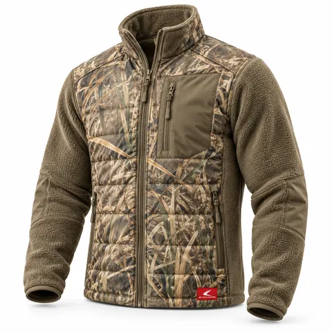 Marsh Grass Camo High-Pile Fleece Jacket, front view, high-pile fleece camo jacket manufacturer