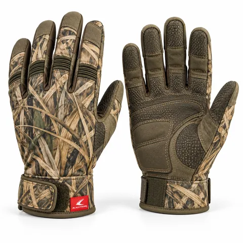 Marsh Grass Camo Shooting Gloves, back and palm view in reed camouflage – waterfowl shooting gloves manufacturer