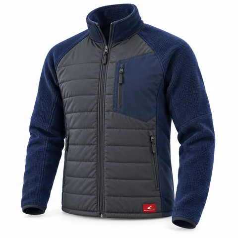 Navy & Graphite Quilted Fleece Jacket, front view, quilted fleece hybrid jacket supplier for uniforms