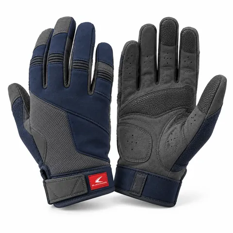 Navy & Graphite Utility Gloves, back and palm view with perforated grey palm – utility gloves supplier