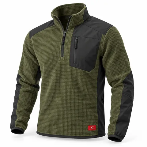 Olive & Black Grid Fleece Half-Zip, front view, custom tactical fleece pullover manufacturer