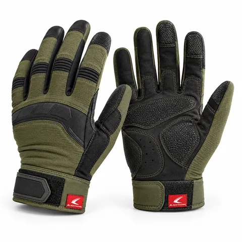 Olive & Black Tactical Gloves, back and palm view with black knuckle guard – tactical gloves manufacturer