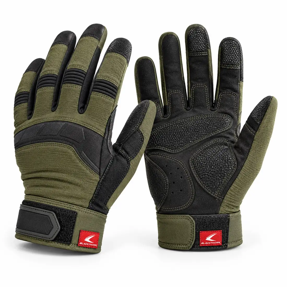 Olive & Black Tactical Gloves, back and palm view with black knuckle guard – tactical gloves manufacturer
