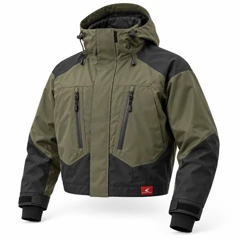 Olive & Black Waterfowl Jacket, front view, insulated waterproof waterfowl jacket manufacturer