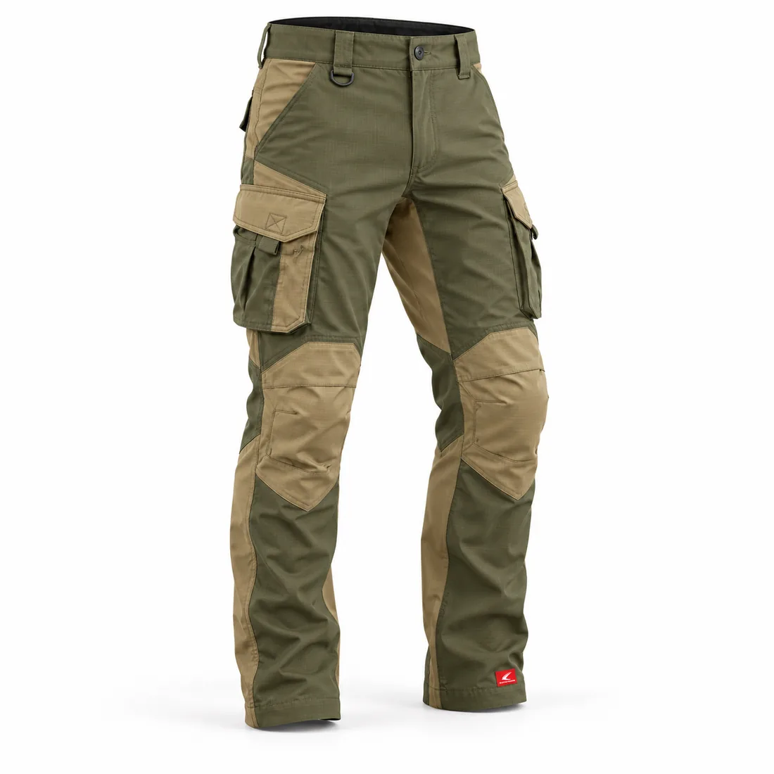 Ranger Green & Sand Field Trousers, front view with sand knee panels – custom field trousers manufacturer